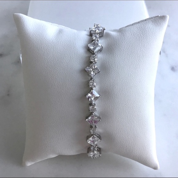 Sterling Silver Princess-Cut & Round Cubic Zirconia Tennis Bracelet - Picture 5 of 16